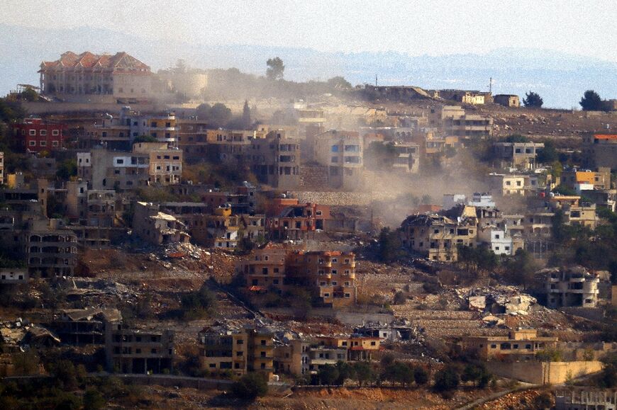 Destroyed and damaged buildings in the southern Lebanese village of Khiam