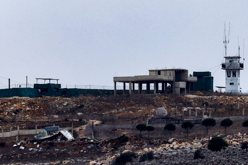 Seen from northern Israel, a United Nations Interim Force in Lebanon (UNIFIL) peacekeeping base in the southern Lebanese village of Hula 