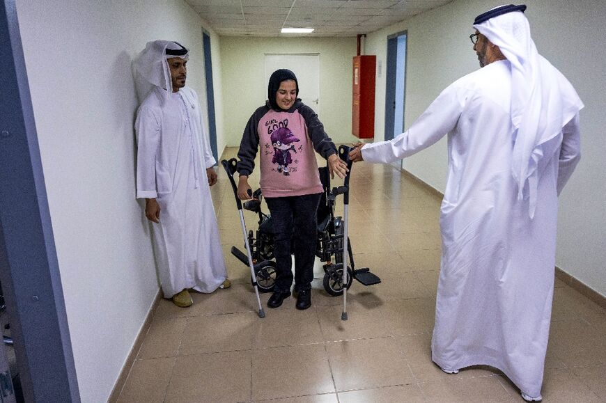 A Palestinian amputee from Gaza  undergoing rehabilitation at a hospital in Abu Dhabi