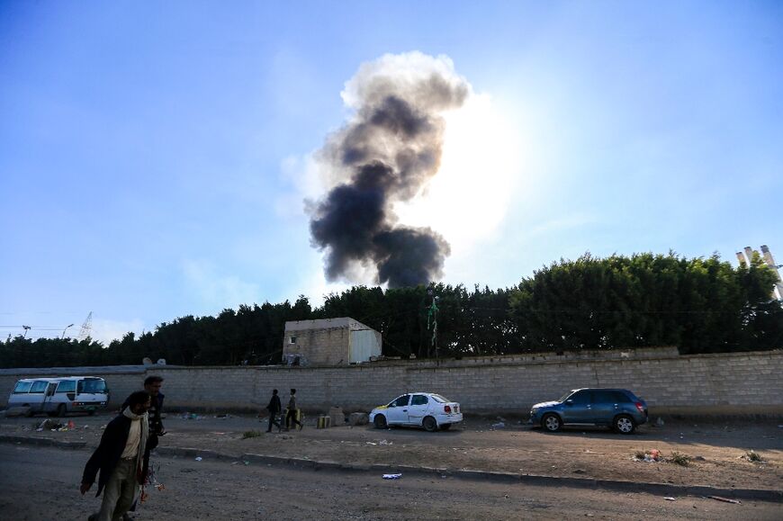 Smoke billows after an Israeli air strike targeted a power station in the Huthi-run Yemeni capital Sanaa, following Israeli interception of a missile fired from Yemen