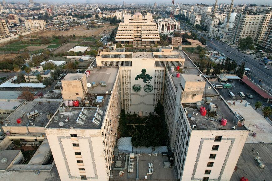 An aerial view of the defence ministry's military security headquarters the Kafr Sousa district of Syria's capital