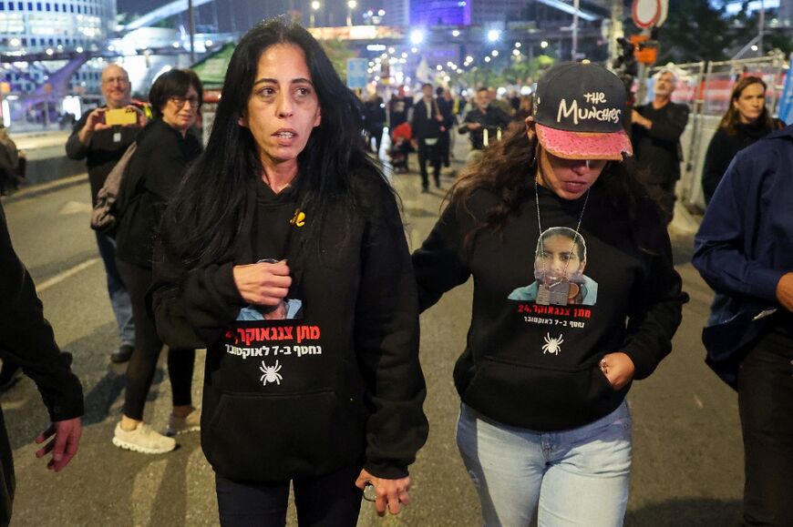 Zangauker's mother joins the latest demonstration for a hostage release deal in Tel Aviv on Saturday.