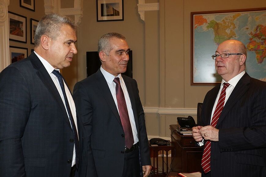 Kamiran Haco (middle) and Ibrahim Barro (left) of the Kurdish National Council meet with the UK’s then-member of parliament Alistair Burt (right) in March, 2018. (Photo via @AlistairBurtUK on X)