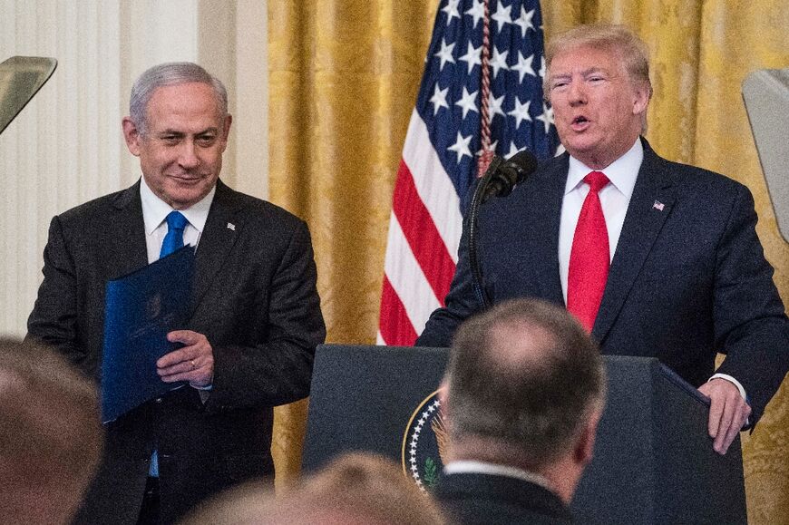 WASHINGTON, DC - JANUARY 28: U.S. President Donald Trump and Israeli Prime Minister Benjamin Netanyahu participate in a joint statement in the East Room of the White House on January 28, 2020 