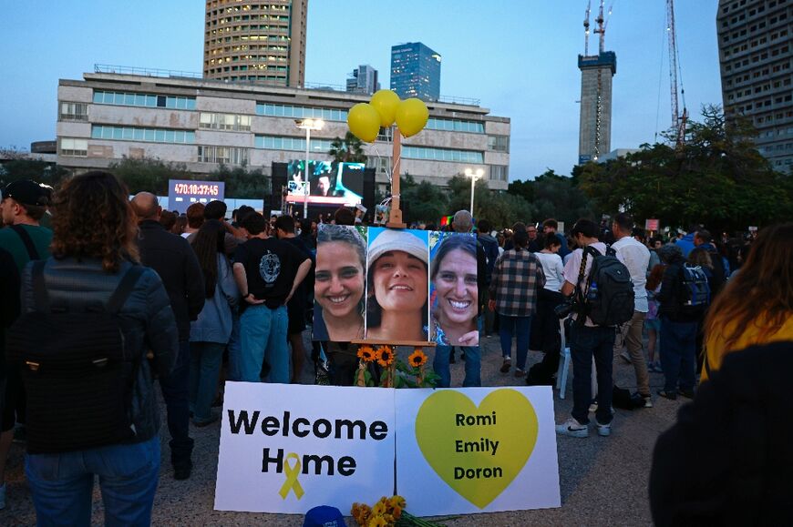 Israelis rally in Tel Aviv anticipating the return of three hostages from the Gaza Strip