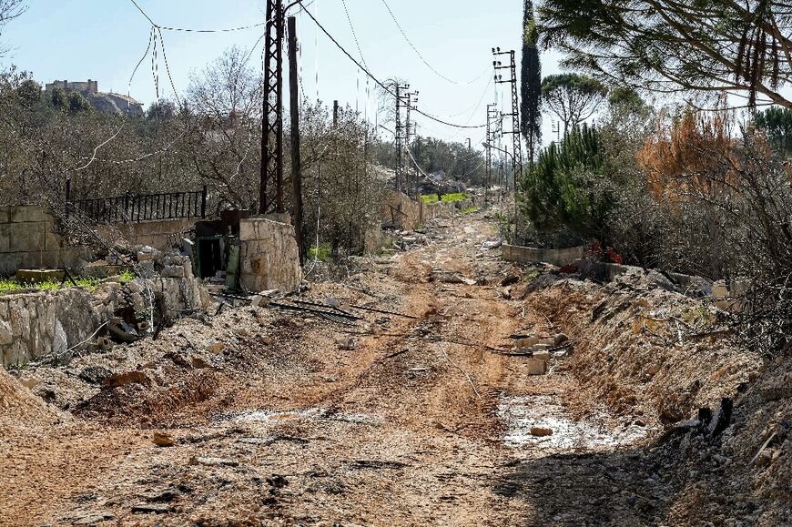 A destroyed road in Kfar Kila, pictured on February 18, 2025