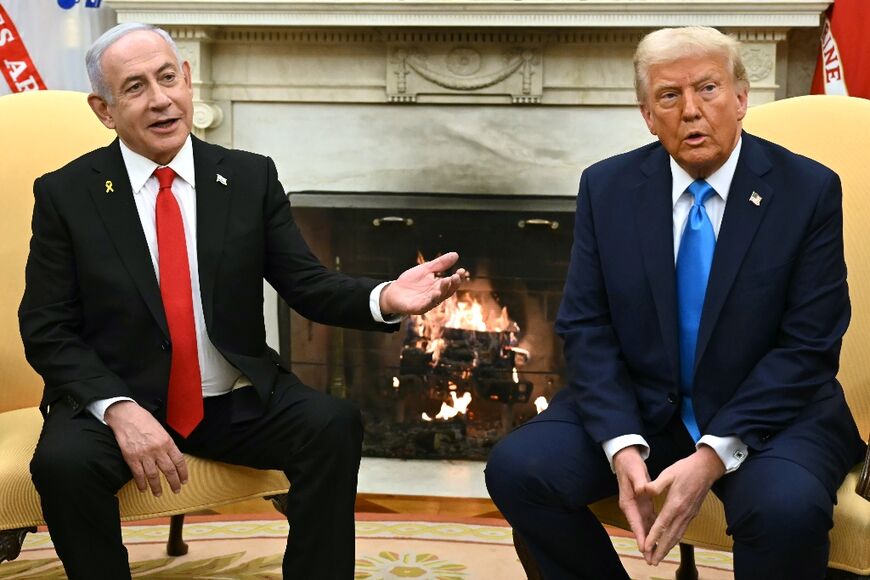 US President Donald Trump (R) meets with Israel's Prime Minister Benjamin Netanyahu in the Oval Office of the White House in Washington, DC, on February 4, 2025.