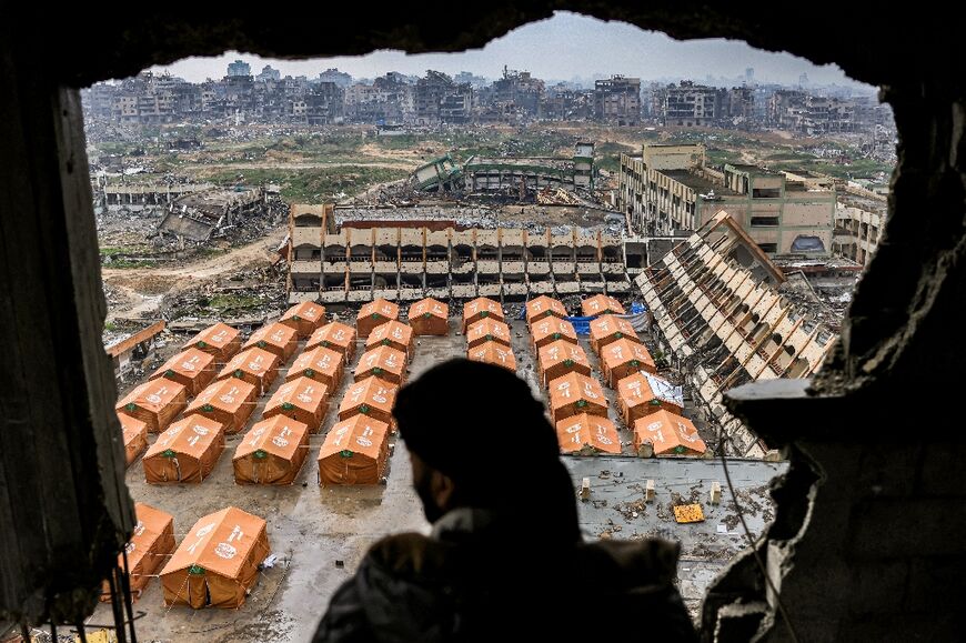 Tents sheltering displaced Palestinians, in a Gaza City school yard