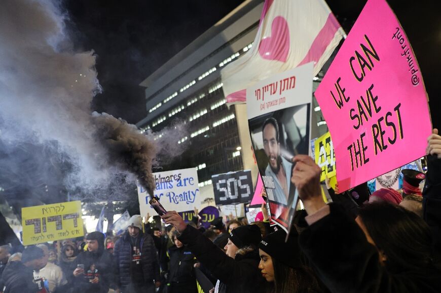 Israelis rally in Tel Aviv, urging their government to secure the release of the remaining hostages held in Gaza