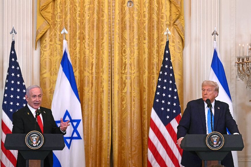 US President Donald Trump (R) announced his proposal for Gaza to audible gasps at a press conference with Israeli Prime Minister Benjamin Netanyahu