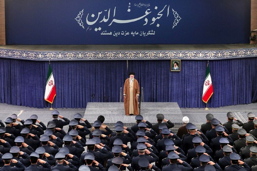 A picture released by Khamenei's office shows him addressing air force officers in Tehran