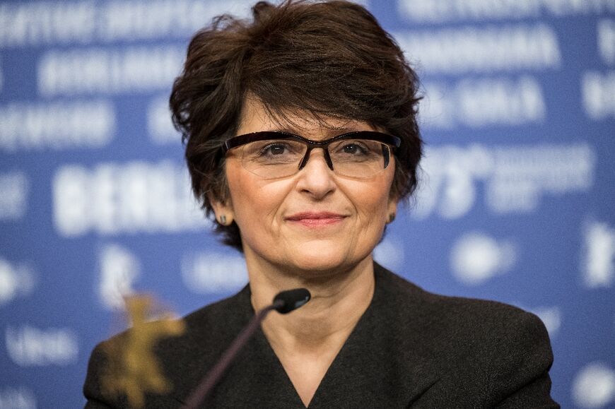 Iranian film director Sepideh Farsi at a press conference at the Berlin film festival in 2023 