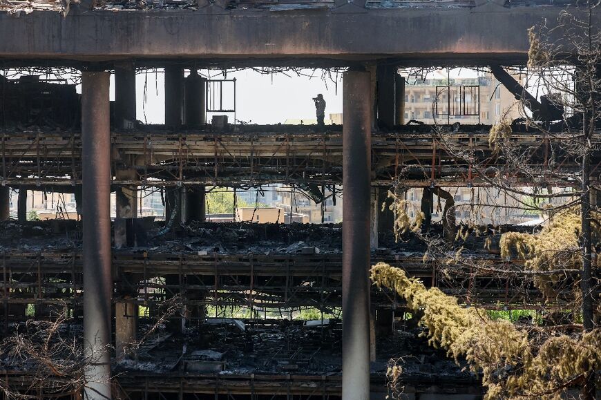 The heavily damaged building of Iran's public broadcaster in Tehran after it was hit in an Israeli strike
