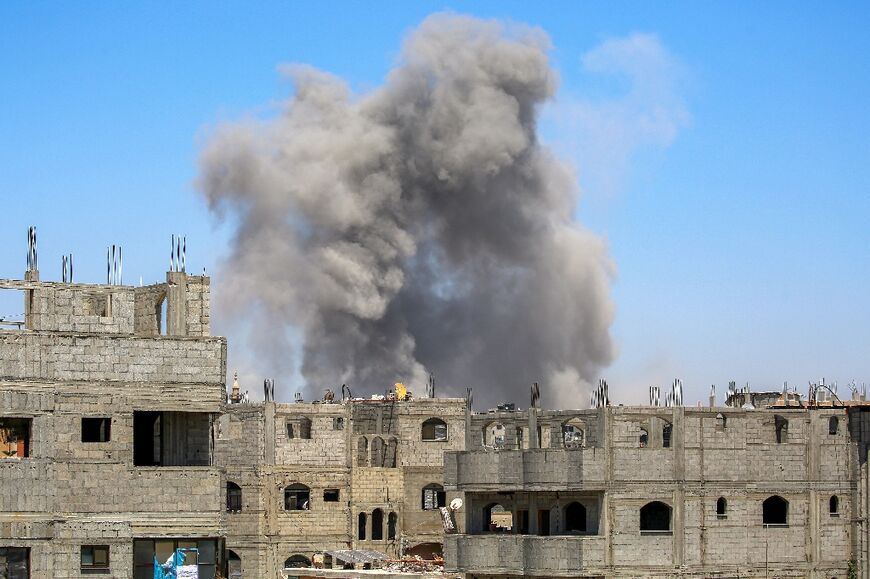 Smoke rising from the Bureij area following an Israeli air strike in the central Gaza Strip