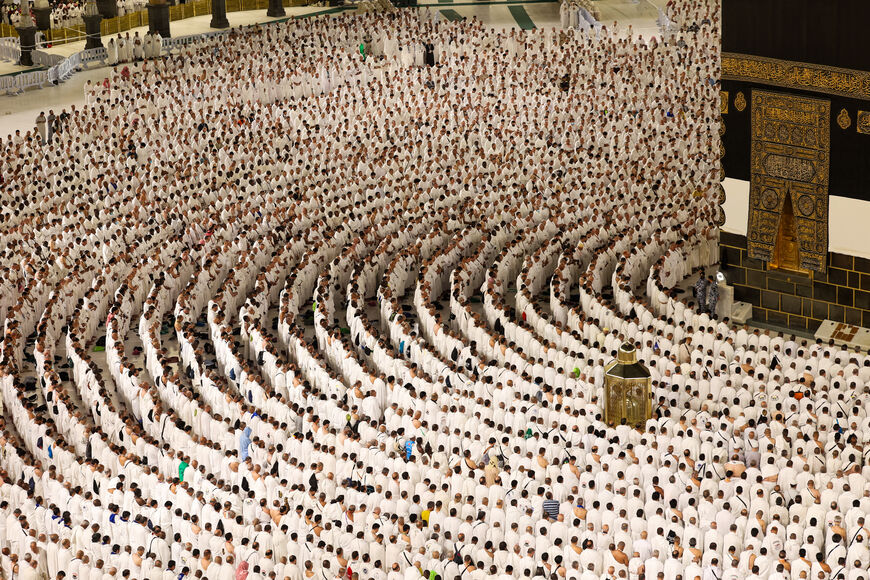 Muslims pray around the Kaaba, Islam's holiest shrine, at the Grand Mosque complex in Mecca early on June 6, 2025. (Photo by AFP) (Photo by -/AFP via Getty Images)
