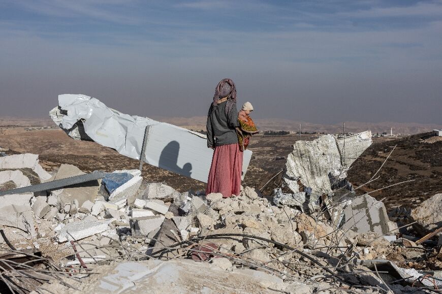 Several pre-fabricated homes were demolished in the illegal Israeli settler outpost of Tzur Misgavi 