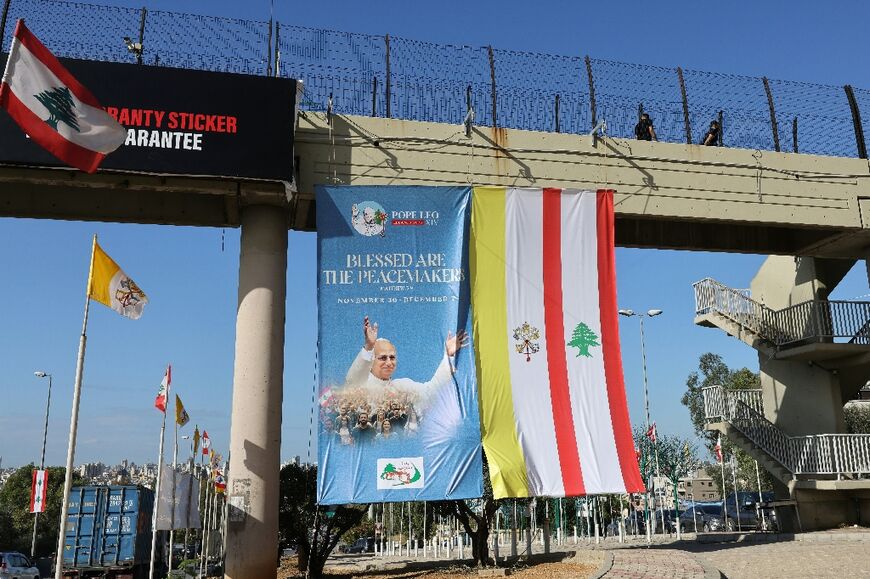 Billboards in Lebanon show the pope with the slogan "Blessed are the peacemakers"