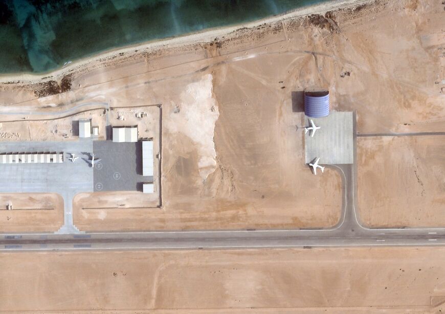 This handout satellite image from 2025 Planet Labs PBC shows the UAE-managed base in Bosaso, Somalia, on September 3, 2025, with three Ilyushin Il-76D aircraft reportedly used to transport weapons and mercenaries to Sudan, according to sources