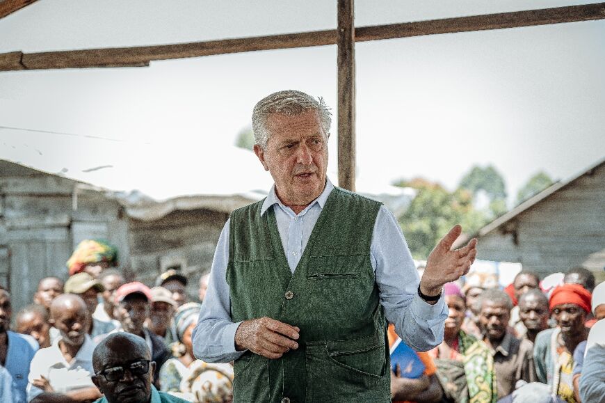 Filippo Grandi during a visit to a displacement camp in Sake, eastern Democratic Republic of Congo