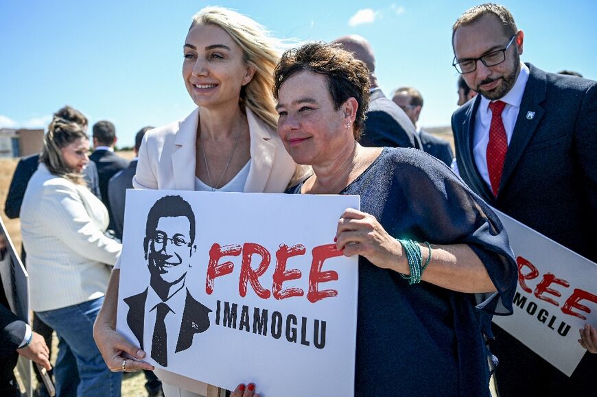 Dilek Kaya Imamoglu (left), has become a figurehead at protests after her husband, the mayor of Istanbul, was jailed 