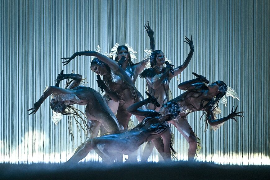 The six-piece group Tautumeitas sing their Eurovision entry 'Bur Man Laimi' in Latvian