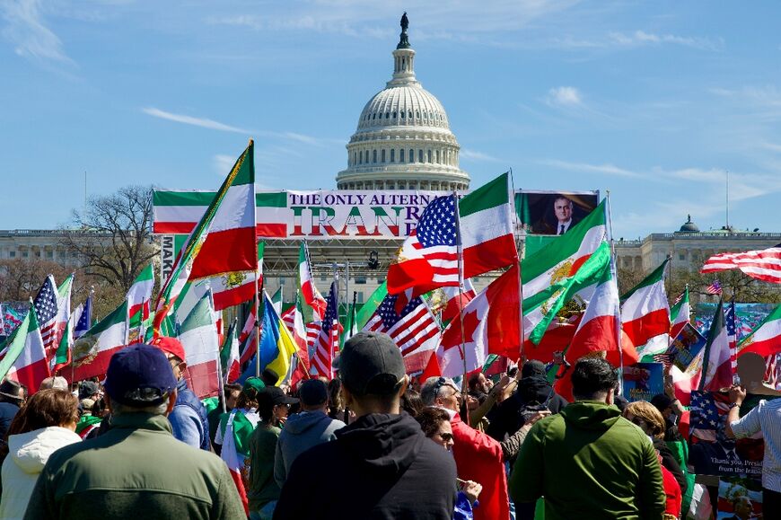 The US Capitol building is seen in the background during a demonstration in Washington on March 29, 2026 by a group called DCProtests4Iran