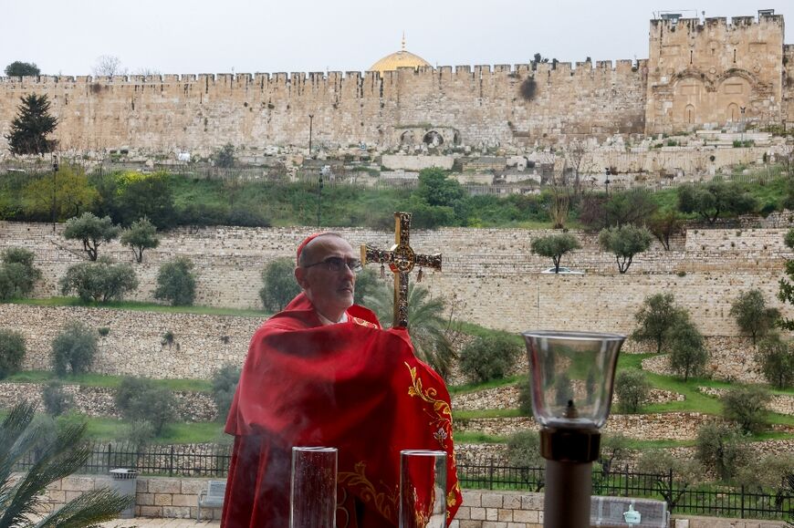 The Patriarch held Mass on the Mount of Olives after being blocked from the Church of the Holy Sepulchre