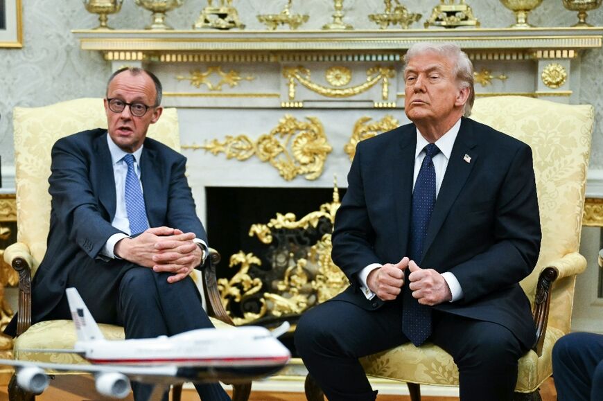 US President Donald Trump meets with German Chancellor Friedrich Merz in the Oval Office of the White House