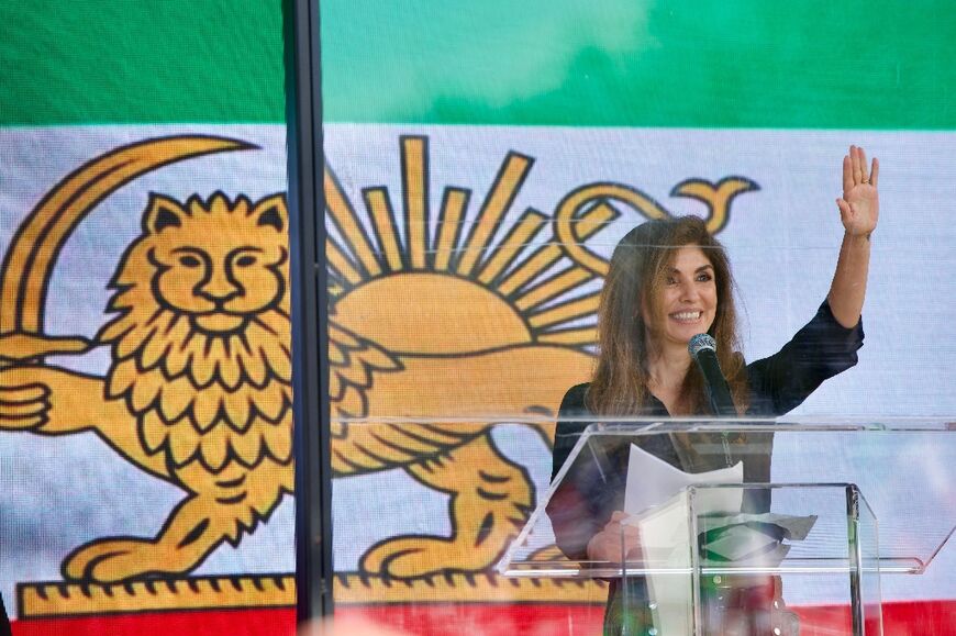 While Reza Pahlavi was not at the rally, his wife Yasmine Pahlavi addressed the crowd