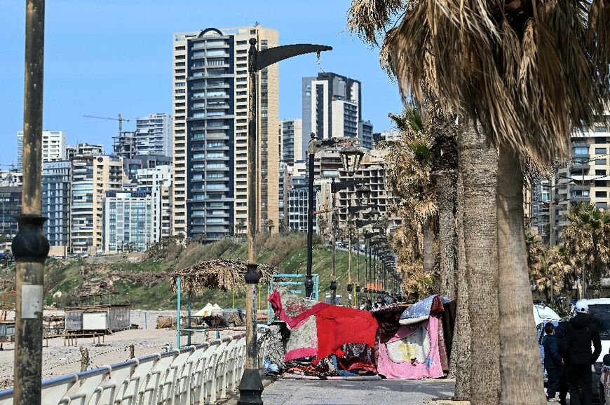 The return of war in Lebanon has forced some evacuated residents to set up tents on the waterfront
