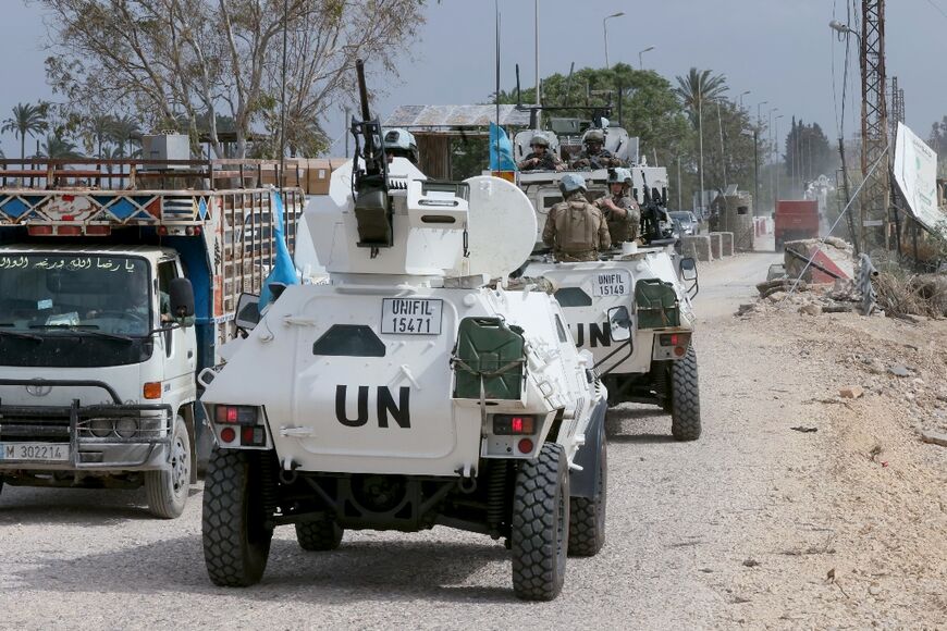 French peacekeepers with the United Nations Interim Force in Lebanon cross the Qasmiyeh Bridge towards Sidon and Beirut