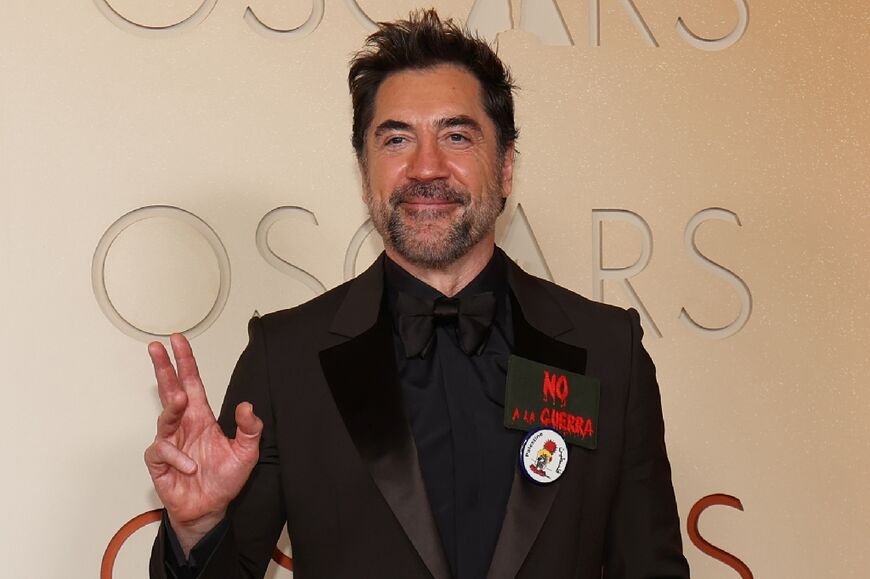 Spanish actor Javier Bardem wore an anti-war badge to the Oscars