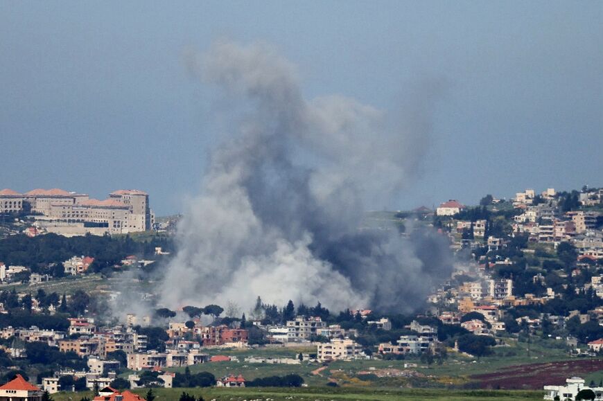Smoke rises from the site of an Israeli strike that targeted the southern Lebanese village of Mayfadoun 