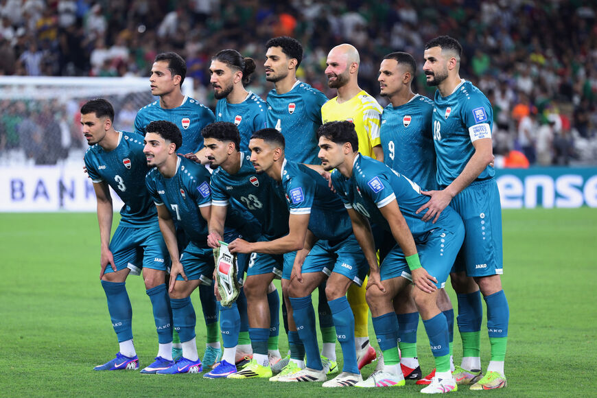 Iraq's players pose for a team photo ahead of the 2026 FIFA World Cup qualifiers final playoff football match between Iraq and Bolivia at the BBVA Stadium in Guadalupe, Nuevo Leon state, Mexico, on March 31, 2026. (Photo by Julio Cesar Aguilar/AFP via Getty Images)