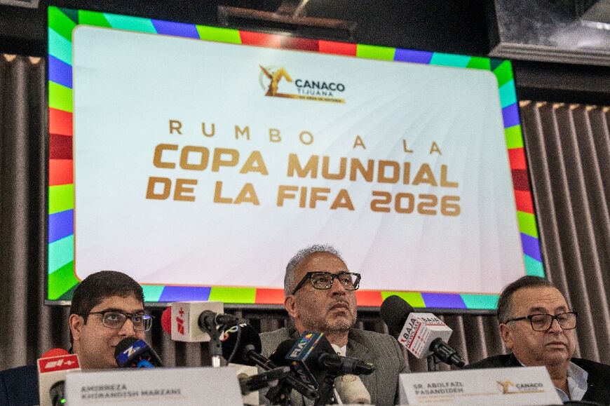 Iran's ambassador to Mexico Abolfazl Pasandideh (C) was in Tijuana ahead of the arrival of the national football team for World Cup football tournament