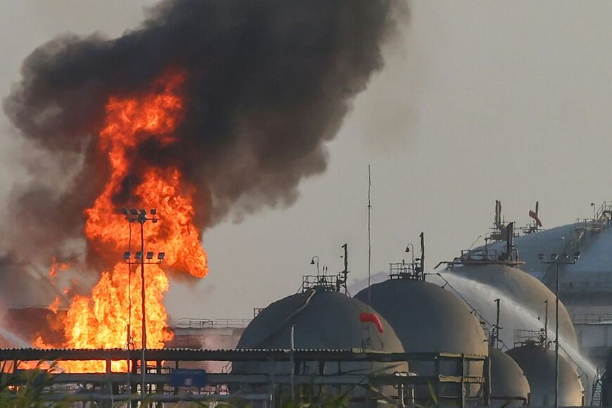 A facility belonging to Saudi oil giant Aramco south of Riyadh was ablaze on Saturday, with Yemen's Houthis claiming a strike