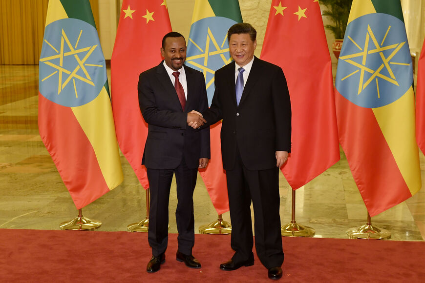 BEIJING, CHINA - APRIL 24: Ethiopia's Prime Minister Abiy Ahmed (L) shakes hands with Chinese president Xi Jinping before their meeting at the Great Hall of the People in Beijing, China, April 24, 2019.(Photo by Parker Song/Kyodo News - Pool/Getty Images)