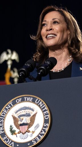 Democratic presidential candidate, US Vice President Kamala Harris, speaks to supporters during a campaign rally at West Allis Central High School on July 23, 2024, in Wisconsin. 