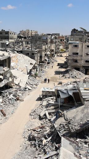 A view of the destruction by the Israeli military of Beit Lahia, in the northern Gaza Strip on July 29, 2024, amid the ongoing conflict between Israel and the Palestinian Hamas militant group.