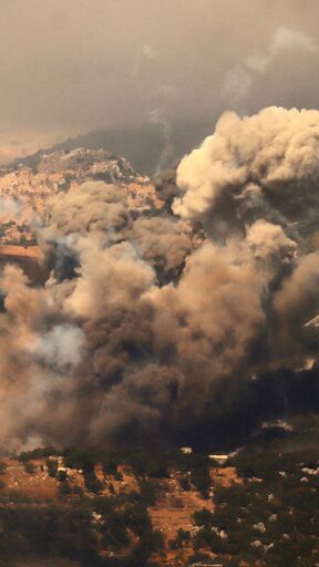 Smoke billows from the site of an Israeli strike that targeted the Jabal Al-Rehan area in the southern Lebanese Jezzine district on September 21, 2024. 